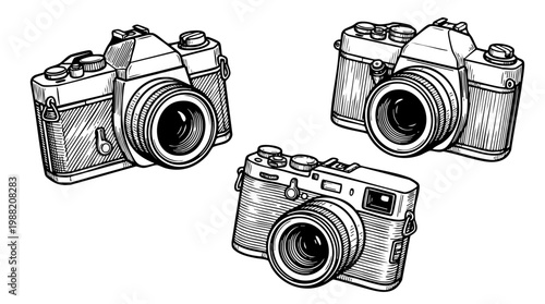 Vintage cameras illustration: a detailed sketch of photography equipment