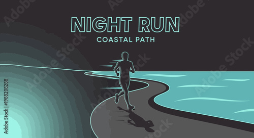 Evening Coast Runner Silhouette On Path Through Night Sky In Serene Minimalist Design
