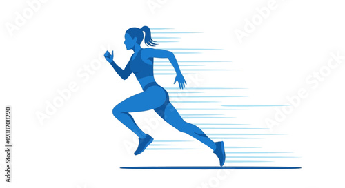 Energetic Running Woman Silhouette Illustrating Speed and Movement on White Background