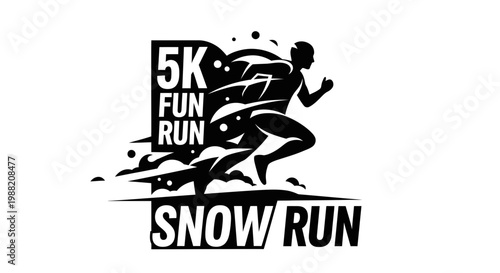 Energetic Silhouette of Athlete Running in a 5K Snow Run Competition Design
