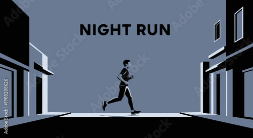 Evening Jogger Silhouette in Urban Setting, Athletic Activity, Cityscape Dusk, Training