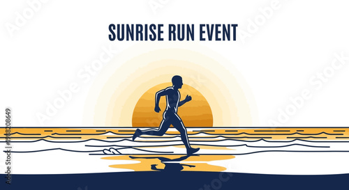 Energetic Silhouette Runner Completing Morning Sunrise Race Against the Backdrop of Sea