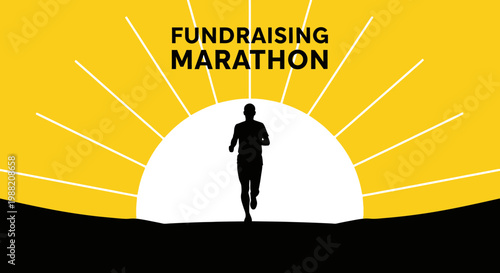 Energetic Runner Silhouetted Against a Bright Yellow Burst During Charity Fundraising Event