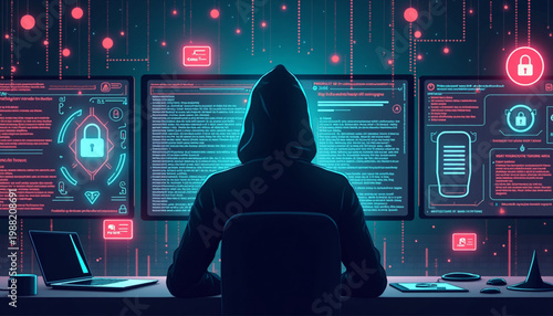 Cybersecurity Hacker Attack with Data Breach Interface and Digital Threat Concept