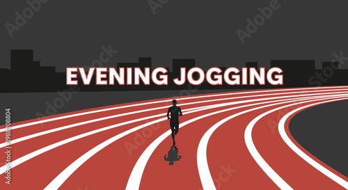 Evening Jogger Silhouetted, Running On Track, Cityscape Background, Workout, Night Exercise