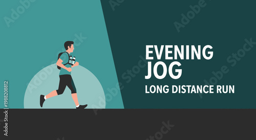 Evening Jogger Training During Sunset Running For A Long Distance With Hydration Pack