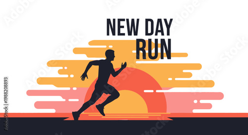 Energetic Start: New-day Running Silhouette Against a Vibrant Abstract Sunrise