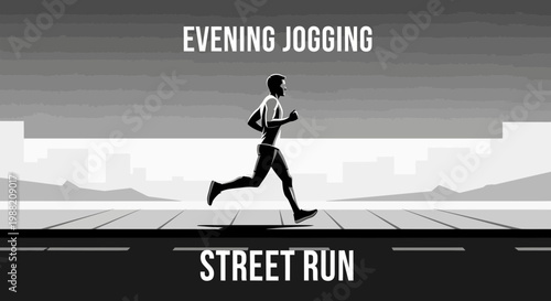 Evening Jogging Silhouette On City Street Pavement For Healthy Lifestyle