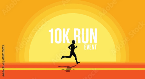 Energetic Runner Silhouetted Against Vivid Sunset For 10K Run Event