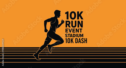 Energetic Runner Silhouetted Against Vibrant Orange: A 10K Run Celebration