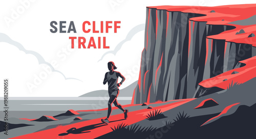 Energetic Trail Runner Ascending Dramatic Coastal Cliffs