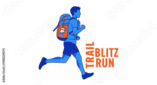 Energetic Trail Runner with Backpack, Highlighting the Blitz Run Concept in Simple Design