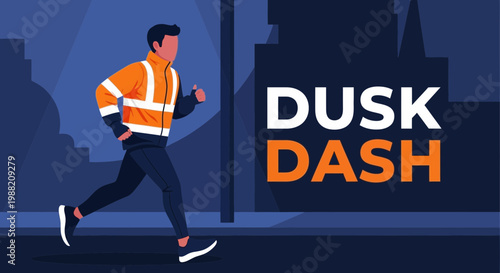 Evening Run, Outdoor Activity, Orange Jacket Runner, Jogging In City, Nighttime Exercise Design
