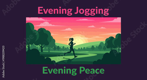 Evening Silhouette Jogger Runs On Path Amidst Nature And Tranquil Sunset Scene