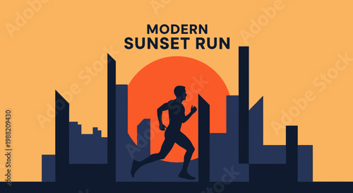 Evening Silhouette Run: A Vibrant Urban Marathon Under Bright Sunset Colors
