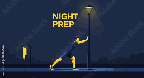 Evening Stretches Under A Streetlight Illustrating Preparation and Nighttime Activity