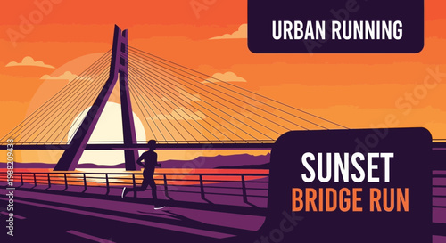 Evening Silhouette Run: A Vibrant Sunset Bridge Run Depicting Fitness and Endurance