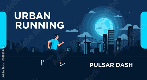 Evening Urban Runner Silhouette Against Cityscape During Moonlit Dash With A Dynamic Figure