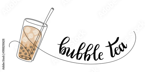 Bubble tea. Continuous line drawing.