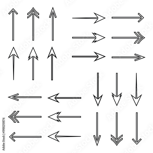 Stroke Directional Black Arrows Vector Set, Outline Up Down Left Right Arrow Icons Collection for Navigation, Infographic, UI UX and Web Design.