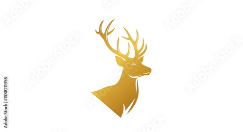 Golden Deer Head Silhouette with Antlers.