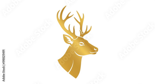 Golden Deer Head Silhouette with Antlers.
