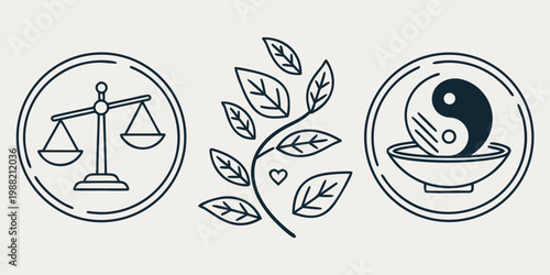 Balance and Harmony scales yin yang leaves