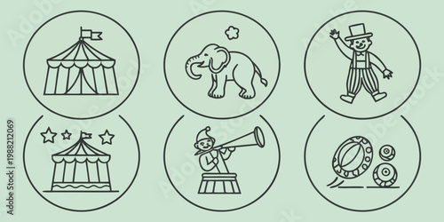 Circus including tent elephant and clown black and green