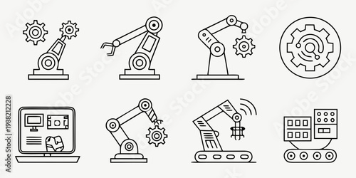 Industrial with robotic arms, gears, and machinery manufacturing