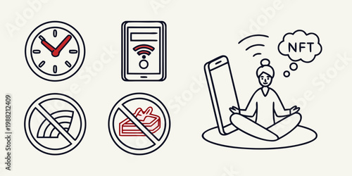 Digital detox and NFT concept smartphone clock no wifi