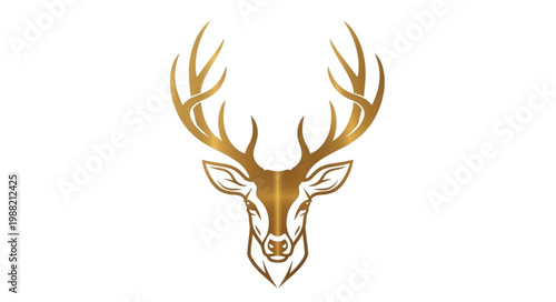 Golden Deer Head Silhouette Elegant Majestic Animal.