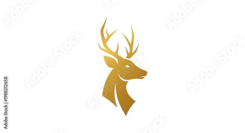 Golden Deer Head Silhouette Logo Design.