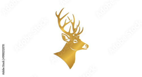 Golden Deer Head Silhouette with Antlers.