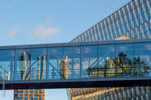 Urban Stockholm Sweden city building with modern architecture glass facade and reflection creating clean geometric skyline for Scandinavian district