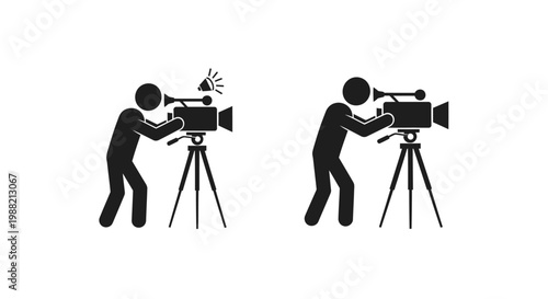 Two people operating movie cameras.
