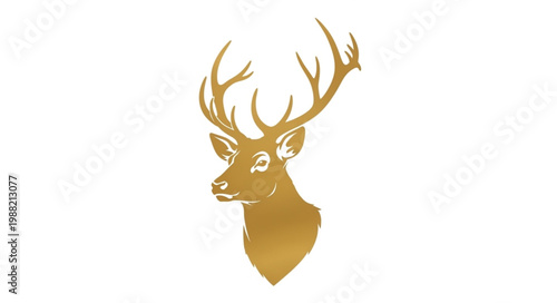 Golden Deer Head Silhouette with Antlers.