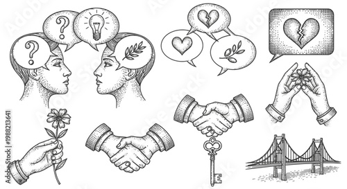 Conceptual illustration of relationships communication and teamwork symbolism