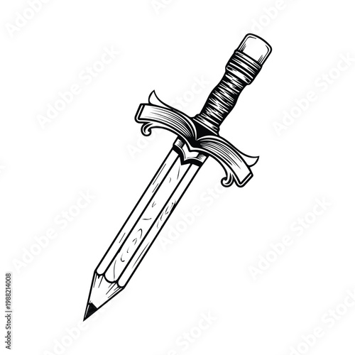 Pencil sword illustration representing creative writing and storytelling