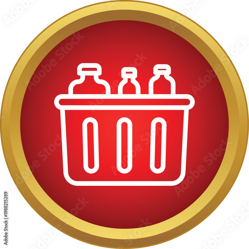 Shopping basket with three bottles inside, presented as a flat line icon