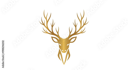 Golden Deer Head with Antlers on White Background.