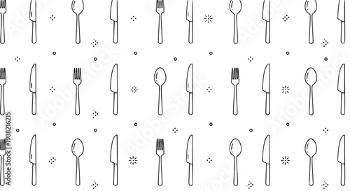 Seamless spoon fork knife pattern restaurant cutlery vector background for cafe packaging
