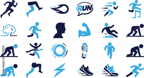 Running and sports icons depicting athletes in motion and athletic equipment.