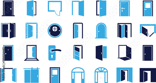 Door and entrance icons set for architecture and access concept illustration.