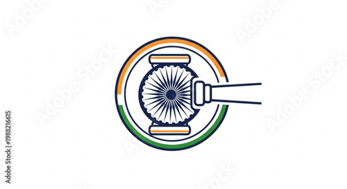 Indian law and justice symbol gavel inside Ashoka Chakra with flag colors representing legal system and judiciary isolated on white