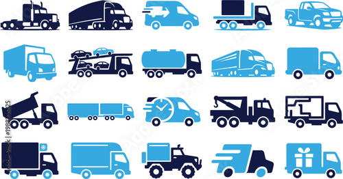 Collection of various transportation and delivery vehicle icons.
