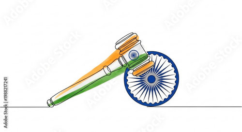 Indian flag gavel and Ashoka Chakra symbol representing justice and law in India vector illustration on white background