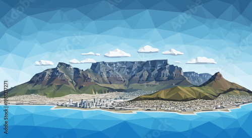 Low Poly Cityscape and Table Mountain Panorama, Cape Town