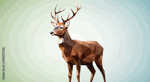 Low Poly Deer Stag with Antlers in Geometric Style, Polygonal Art