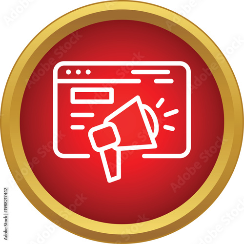 Red and gold icon illustrating digital marketing and online promotion