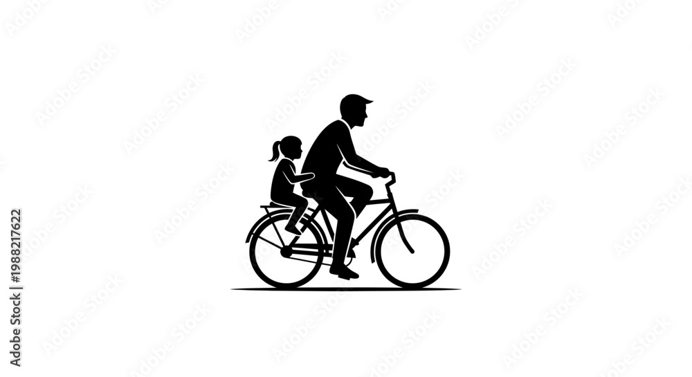 Obraz premium Man riding bicycle with child seat.